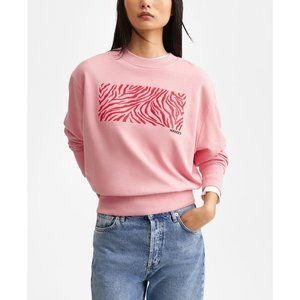 2128 Mango Women's Embroidered Cotton Sweatshirt Pink Size M